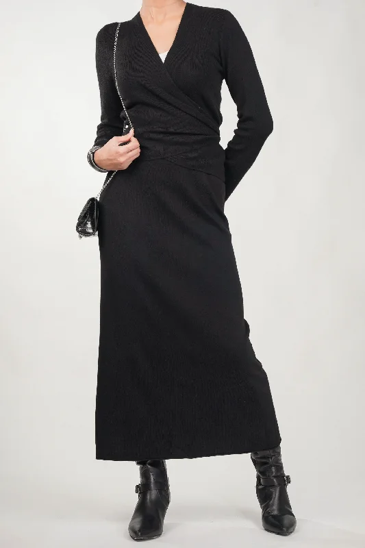 Dark Night Knit Wrap Skirt Co-Ord high slit skirt