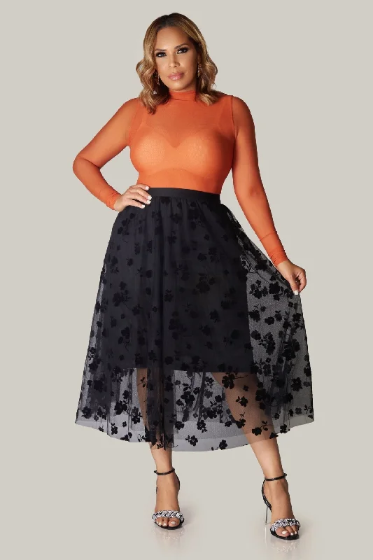 Lara Floral Mesh Midi Skirt wool skirt thick