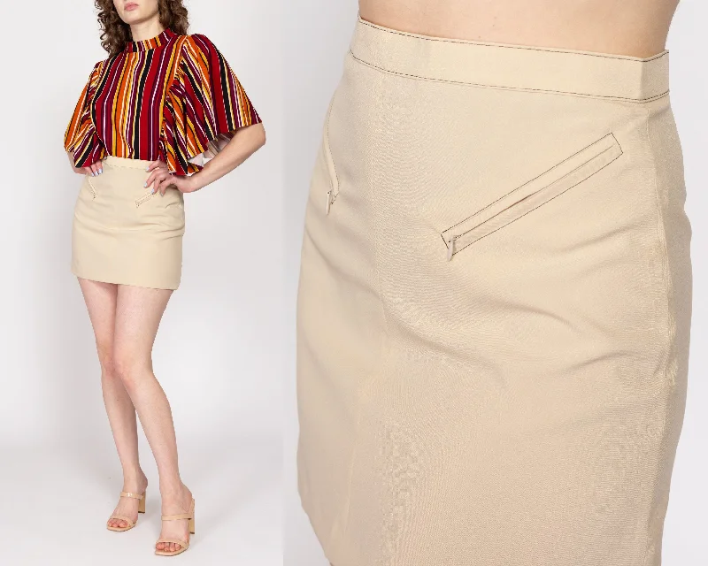 Medium 90s Beige Zipper Pocket Mini Skirt 28" denim skirt trendy