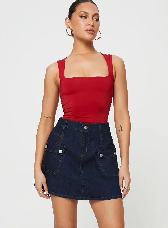 Mirrow Denim Mini Skirt Dark Wash boho skirt vibe