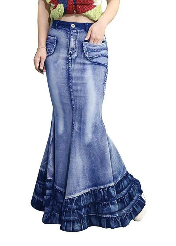 Modern Blue Wrinkled Pockets Patchwork Denim Skirt Summer denim skirt stylish