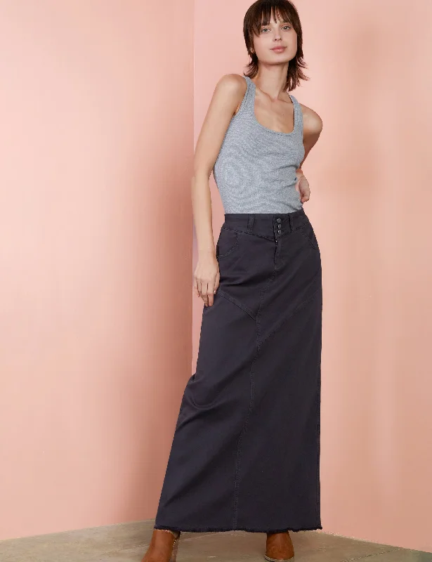 Pieced Denim Maxi Skirt belted skirt waist