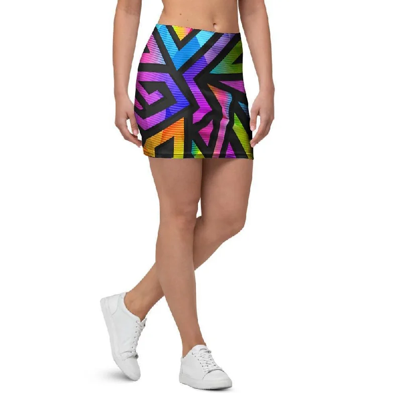 Rainbow Geometric Abstract Mini Skirt cashmere skirt fine