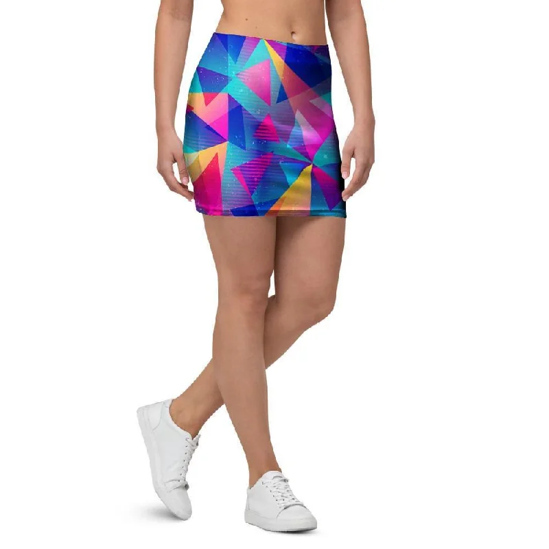 Rainbow Triangle Geometric Mini Skirt elastic waist skirt