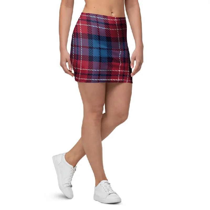 Red And Blue Plaid Tartan Mini Skirt lace skirt intricate