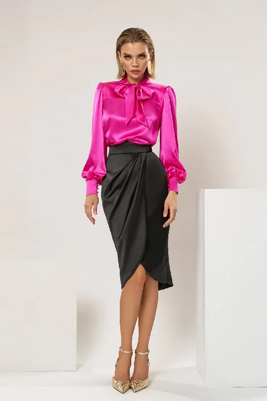 Silk shirt featuring short satin skirt linen skirt natural