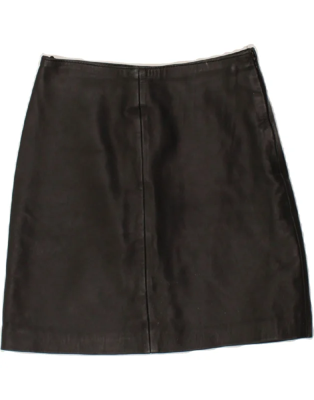 ST. BERNARD Womens Leather Skirt UK 10 Small W28 Black Leather button skirt front