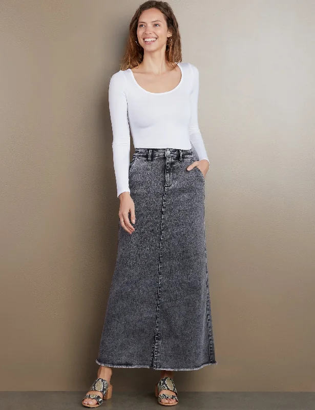 Tory Denim Maxi Skirt ribbed skirt waist