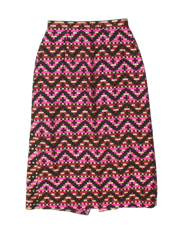 VINTAGE Womens Midi Skirt UK 12 Medium W28  Pink Geometric wool skirt breathable