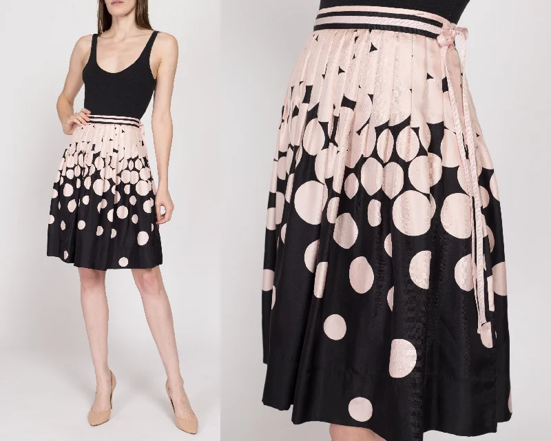 XS-Sm 90s Pink & Black Silk Polka Dot Skirt breathable skirt fabric