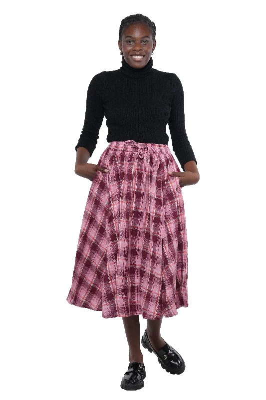 Pink Check Midi/Calf Length Skirt denim skirt casual