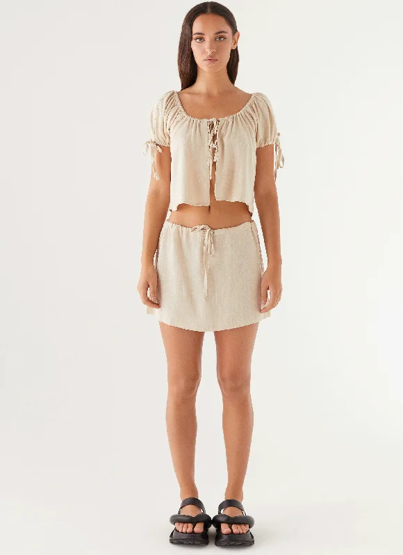 Amber Fields Linen Mini Skirt - Natural denim skirt stylish