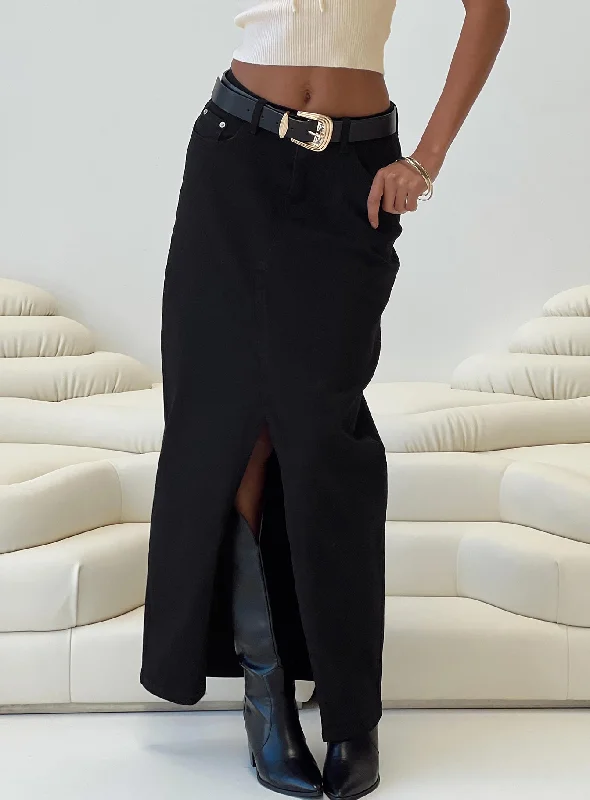 Batkins Maxi Skirt Black leather skirt bold