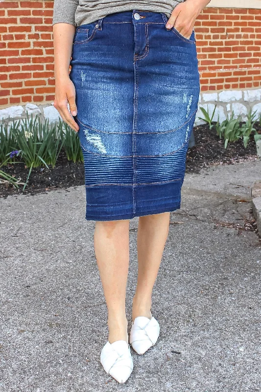 Devyn Moto Denim Skirt (Dk. Indigo) - FINAL SALE high slit skirt