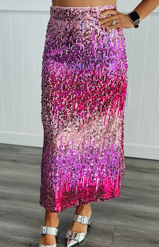 Fuchsia Sequined Ombre Midi Skirt (Reg) seamless skirt comfort