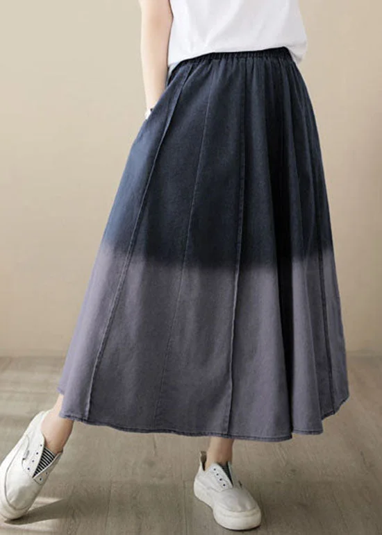 Gradient Black Wrinkled Pockets Patchwork Denim Skirts Summer corduroy skirt comfortable