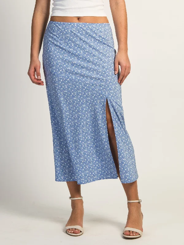 HARLOW MIDI SLIT SKIRT - BLUE leather skirt sleek