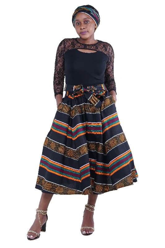 Kente Midi/Calf Length Skirt ribbed skirt waist