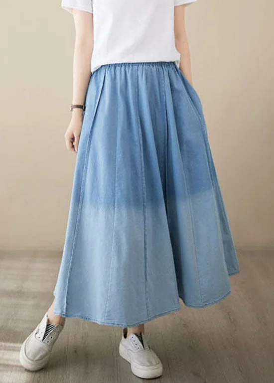 Light Blue Pockets Patchwork Denim Skirts Wrinkled Summer denim skirt casual