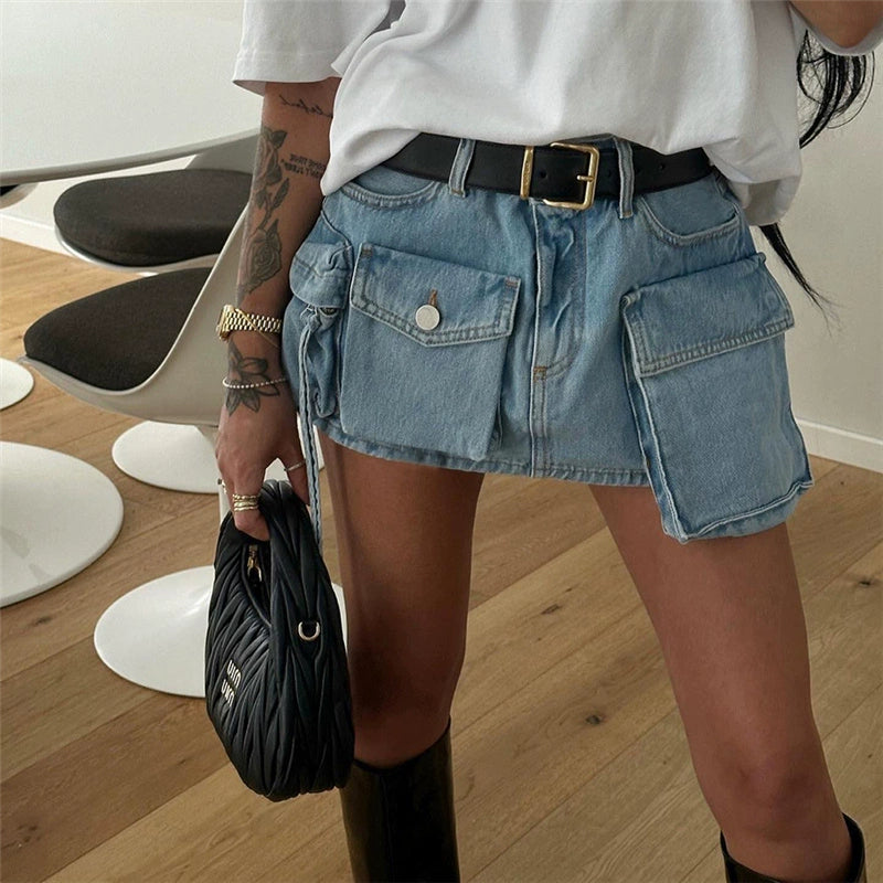 Maisy Cargo Denim Skirt asymmetrical skirt cut