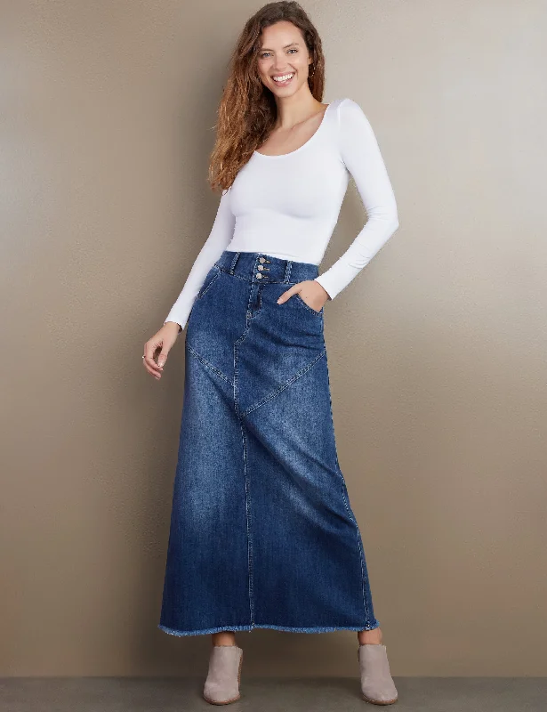 Pieced Denim Maxi Skirt leather skirt refined