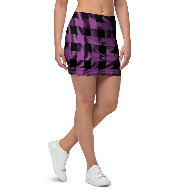 Purple Plaid Mini Skirt wool skirt thick