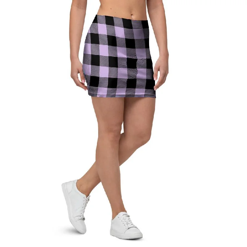 Purple Violet Plaid Mini Skirt denim skirt durable