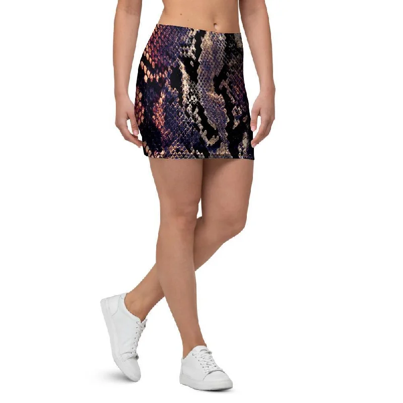 Python Snakeskin Print Mini Skirt breathable skirt fabric