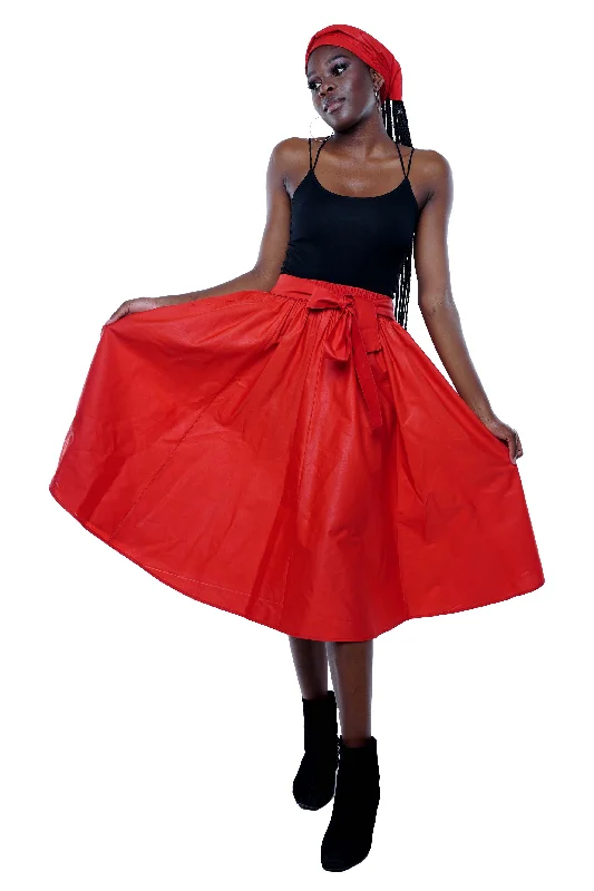 Red Midi/Calf Length Skirt corduroy skirt textured