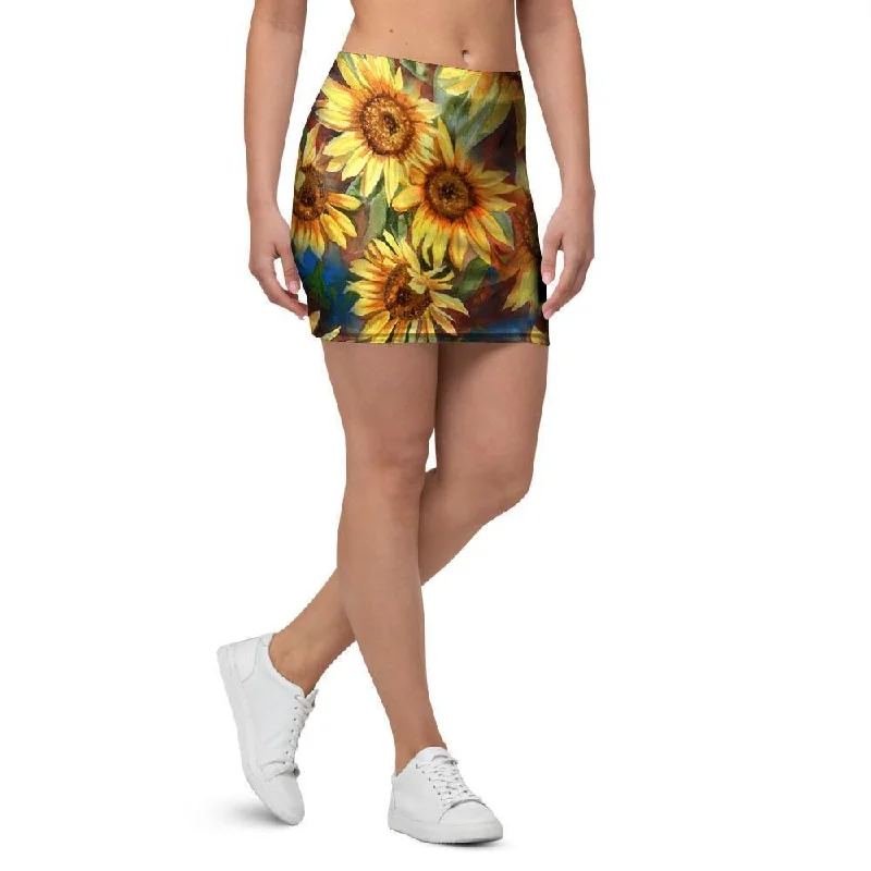 Watercolor Sunflower Mini Skirt velvet skirt luxurious