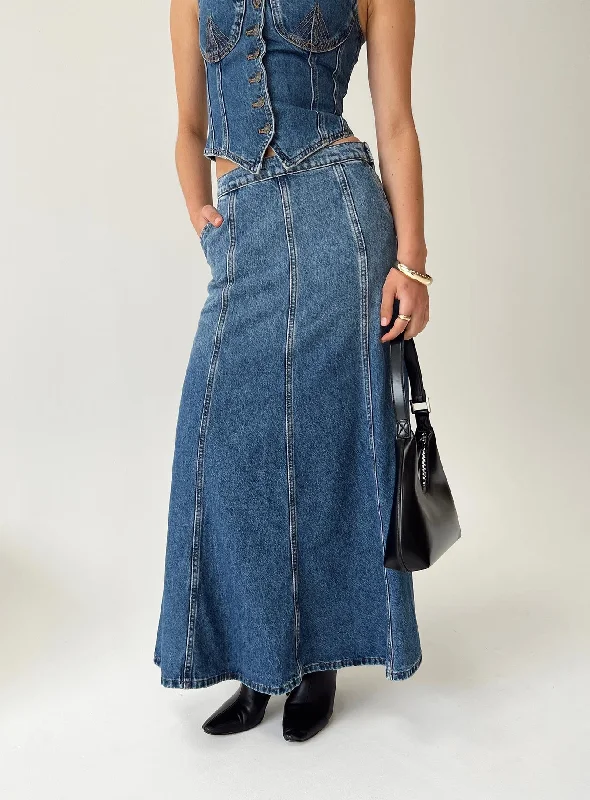 Wyoming Midi Skirt Blue Denim floral skirt print