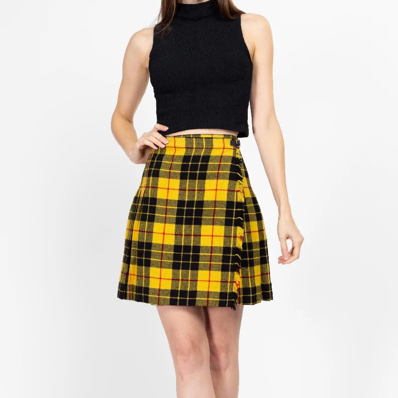 XS-Sm 60s Yellow & Black Plaid Wool Mini Kilt Skirt boho skirt vibe